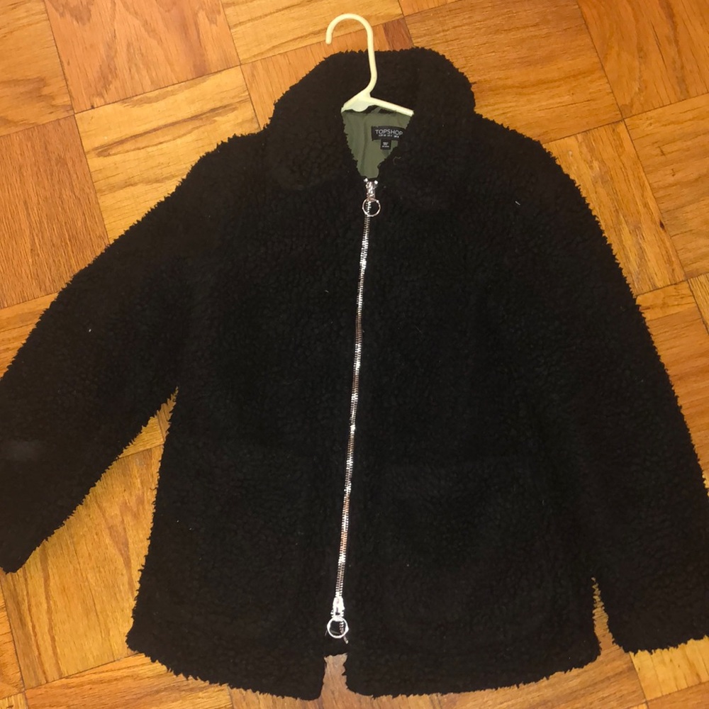 BLACK FAUX FUR TOPSHOP JACKET